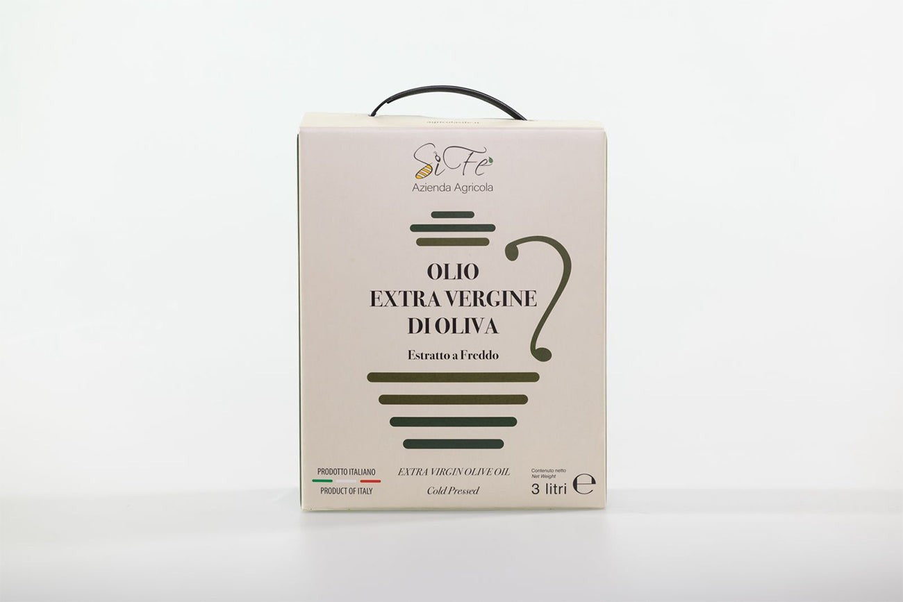 Confezione Bag in Box da 3 litri di Olio Extravergine di Oliva Agricolasifè estratto a freddo in Puglia