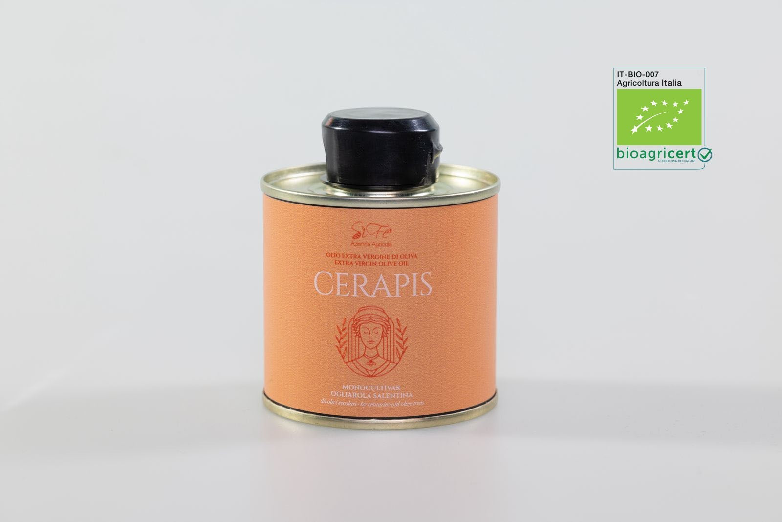 Lattina di olio extravergine di oliva biologico Cerapis Agricolasifè, monocultivar Ogliarola Salentina