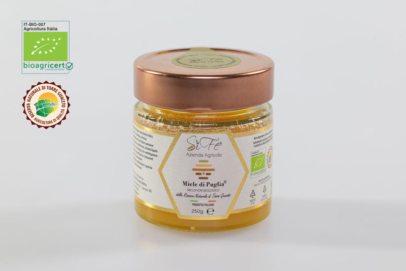 Miel des Pouilles Bio ® Millefiori de TORRE GUACETO Gommage Méditerranéen 230 grammes